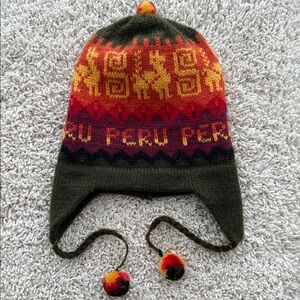 Peruvian Alpaca Kids Earflap Hat - Red, Orange, Yellow, Green